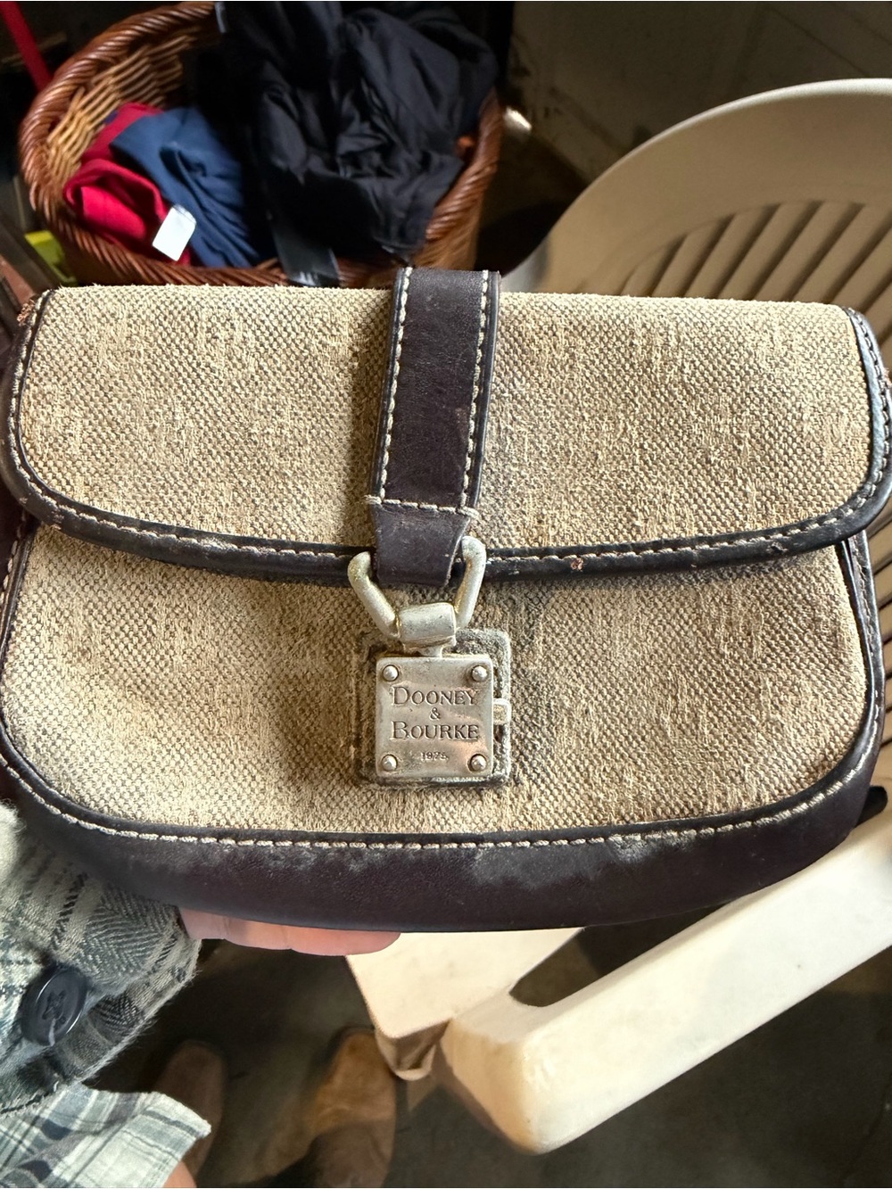 Dooney & Bourke Beige Canvas with Brown Leather Trim Crossbody